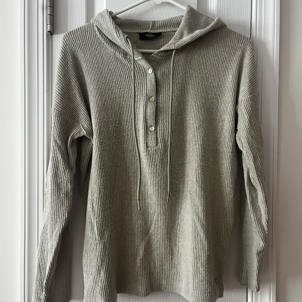 Women’s Rib-Knit Hooded Crewneck Sweater - Light Sage